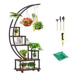 Homegroove 6-Tier Tall Metal Indoor Plant Stand with Lockable Wheels,Half Moon Shaped Plant Shelf Holder with Hanging Hook,Large Plant Display Stand Rack for Home Decor Patio Lawn Garden Balcony (Half Moon)