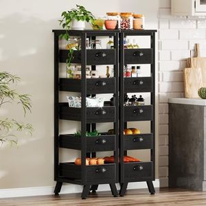 Tribesigns Black Wood Fruit and Vegetable Storage Rack Set of 2, 5-Tier Narrow Snack Stand Kitchen Stand Fruit Basket, Pull-Out Utility Organizer for Kitchen, Living Room