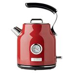 Haden Dorset 75000 Retro Stainless Steel Tea Kettle, 1500W Hot Water Kettle Electric Kettles for Boiling Water, 1.7L Red Electric Tea Kettles Automatic Shut Off, Boil-Dry Protection Tea Pots