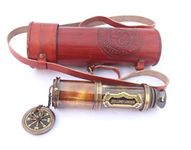 MADSNIIB 17 inches Brass Telescope with Leather Case, Antique Decor Spyglass, Decorative Telescope for Travel, Hiking, Hunting, Navigation with High Resolution