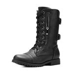 DREAM PAIRS Women's Terran Black Mid Calf Built-in Wallet Pocket Lace up Military Combat Boots Size 7 US/ 5 UK