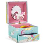 Jewelkeeper Kids Musical Jewelry Box for Girls with Spinning Unicorn - Single Pullout Drawer with Home on the Range Tune - Thoughtful Gift for Young Girls - Blue and Pink - ‎10.8 x 8.9 x 10.8 cm