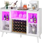 DWVO Wine Bar Cabinet with Led Lights & Power Outlets, 53" Coffee Bar Cabinet for Liquor and Glasses, Modern Buffet Sideboard with Storage Cabinet for Kitchen, Dining & Living Room, White