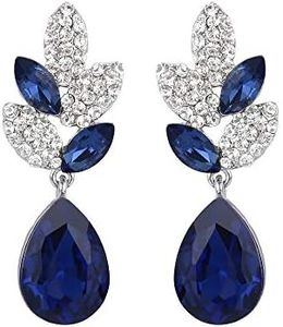 EVER FAITH® - Plata-Tono Hoja Lágrima Cristal Austriaco Pendientes Perforados Azul N03198-4
