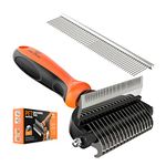 Spring Blossoms-2 in 1 Professional Grooming Rake for Cats & Dogs-Dematting Comb for Easy Mats & Tangles Removing,Pet Brush Safe No More Nasty Shedding and Flying Hair (Orange)