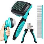 Belle Vous Dog Brush Grooming Kit - Self-Cleaning Pin Slicker Brush, Nail Cutters & Comb - Removes Loose Fur & Tangles - Long/Short Hair Cats & Dogs