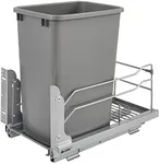 Rev-A-Shelf Pullout Trash Can for Under Kitchen Cabinets 35 Quart 8.75 Gallon with Soft-Close Slides and Rear Storage, Silver, 53WC-1535SCDM-117