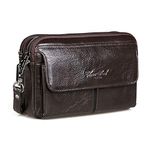 Men Clutch Bag Leather Wrist Purse for Men Women Travel Outdoor Business Organizer Wristlet Strap Pouch Coin Money Wallet Handbag Day Pack Cell Phone Holder Daypack for Phone