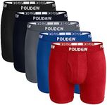 POUDEW Men's Breathable Viscose Moisture Wicking No Roll Waistband Tagless Underwear Boxer Briefs, Pack of 5 (Medium, Black/Grey/Navy/Blue/Red)