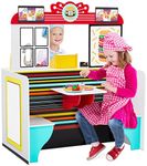 Lil' Jumbl Jumbl Double-Sided Restaurant Playset for Kids, Wooden Pretend Diner Set, Kitchen Set with Cash Register, Burners, Faucet & Dispenser are Battery Operated and Make Realistic Sound & Light