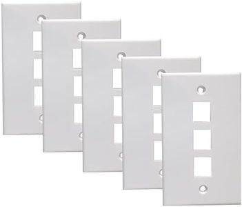 tunghey 5Pack 3 Port Single Gang Keystone Wall Plate, Low Profile Design, Universally Compatible with Modular Ethernet, A/V, Coaxial, and Optical Fiber Keystones (5Pack 3port)