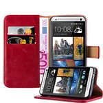 cadorabo Book Case works with HTC One M7 in WINE RED - with Magnetic Closure, Stand Function and Card Slot - Wallet Etui Cover Pouch PU Leather Flip