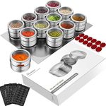 Magnetic Spice Jars Containers Set,HOMGEN 12PCS Popular Stainless Steel Magnetic Spice Jars Set 100ml Magnetic Spice Jars BBQ Spice Storage Containers Set with Lids and Chassis for Kitchen etc