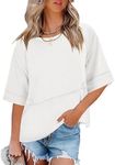 ANRABESS Women's Summer Casual Crewneck Boho Half Short Sleeve T-Shirts Solid Loose Fit Cute Basic Flowy Tops Tees Blouses White X-Large