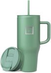 IRON °FLASK Co-Pilot 32 oz Insulated Tumbler with Straw & Flip Cap Lids - Cup Holder Bottle for Hot or Cold Drink - Leak-Proof, Double Walled - Water, Coffee Portable Travel Mug - Sage