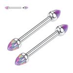 GAGABODY Pair 14G Nipple Rings G23 Titanium Internally Threaded Nipple Barbells 12mm-18mm Bridge Piercing Jewelry Straight Nipple Bar for Women Men Nipple Piercing Jewelry with CZ/Opal, Titanium, no