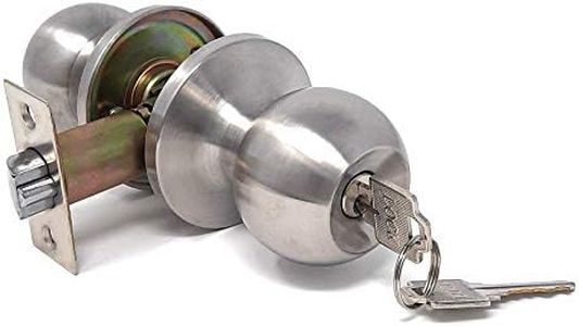 RS Entry Door knob with Lock, One Key-Way Entrance Door Knob Entry with Key Handle, Standard Ball (Entry with Key, Satin Nickel)