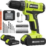 FADAKWALT 20V Cordless Drill, 2 Batteries Electric Screwdriver with case, 21+1 Torque, 2 Speed,30Nm Power Drill Driver, 3/8" Keyless Chuck, with LED Light, Drill Driver Kit for Home（Green）