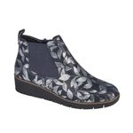 JO & JOE Ladies Croc Patent Chelsea Wedge Ankle Boot With Side Gusset, Inside Zip For Ease Of Wear & Warm Fur Lining. Sizes 4-8 (Navy Floral, UK Footwear Size System, Adult, Women, Numeric, Medium, 8)