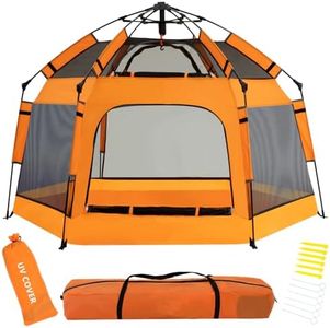 Baby Pop Up Playpen with Canopy, Pop Up Baby Pop Up Tent with Safety Lock, Portable Toddler Play Yard with Travel Bag, 6 Ground Stakes, 6 Sand Stakes