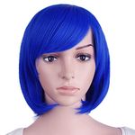 MapofBeauty Fashion Girl Natural Short Straight Wigs Diagonal Bangs Wigs-Navy Blue-Ladies by MapofBeauty