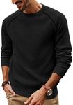 PJ PAUL JONES Men's Crewneck Sweaters Waffle Textured Long Sleeve Knitted Sweaters Basic Slim Fit Black