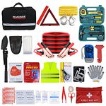 Car Emergency Kit with Jumper Cable,Auto Roadside Assistance Tool Bag for Truck Vehicle LED Flashlight,Winter Traveler Safety Emergency Kit with Blanket Shovel Triangle (Box)