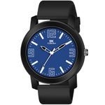 IIK COLLECTION Watches For Men Round Numerical Dial Analogue Men Watch|Long Battery Life With Long Lasting Polish/Adjustable Flexible Silicon Strap|Watches For Boys, Blue, Black, Silicone