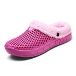 HangFan Men's Women Mules Clogs Slip On Garden Shoes Fur Lined Slides Flip Flops Warm Winter Slipper, 6.5 UK, Rosered Fur