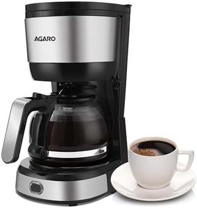 AGARO Royal 4 Big Cups Drip Coffee Maker, 600 Ml Borosilicate Glass Carafe Jar, 750W, Water tank with Level Indicator, Brewer Machine with Cone Filter, Auto Shut Off, Stainless Steel Body, Black