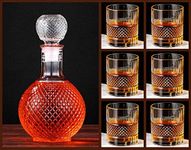 Maira Trends European Style Glass Decanter Storage Container for Liquor, Whisky, Vodka, Scotch, Wine, Rum, Brandy, Champagne, Tequila, Juice (1000ML-ROUND, 6-Diamond Glass(250ML))