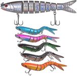 5pcs Multi Jointed Swimbaits Fishing Lures Slow Sinking Bass Fishing Kit Micro Jointed Swimbait Lifelike Hard Bait Freshwater Saltwater Crankbaits for Bass Trout Bass Lures (8 Segmented, 5.31inch)