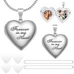 Aurelema 8 Pcs Forever in My Heart Locket Necklace Set That Hold Pictures Heart Locket Necklace for Women 2 Pcs Bezel Trays 2 Pcs Thick Chains 4 Pcs Sublimation Discs for Personalized Pendant Making