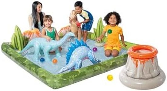 INTEX Jurassic Adventure Inflatable Kiddie Pool with Water Sprayer, Slide & Dinosaurs - 79" x 79" x 14" - Ages 2+