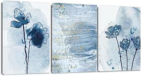 Artscope 3 Pieces Abstract Wall Art Canvas Prints - Blue and Gold Watercolor Picture Painting - Modern Wall Artwork Framed for Gifts Bathroom Living Room Home Office Decor - 30 x 40 CM