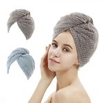M-bestl 2 Pack Microfiber Hair Towel Wrap,Absorbent Hair Drying Towel with Button,25.6X9.8 inch Anti-frizz and Dry Hair Quickly (Gray&Blue)