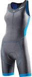 2XU Women's Performance Tri Suit with Front Zip,Charcoal/Ultramarine Blue,Medium