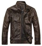 WULFUL Men's Vintage Stand Collar Leather Jacket Motorcycle PU Jacket and Coat, Brown 1, Medium