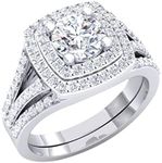 Dazzlingrock Collection 2.70 ctw Round Cubic Zirconia Double Halo Engagement Ring Set for Her (6mm Center Stone) in 10K White Gold, Size 7