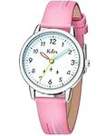 KDM Kids Watch Girls Analogue Watch Luminous Time Teacher Watches for Girls Ages 3-12, Pink Kids Leather Watch Waterproof Quartz Childrens Watch, Kids Gifts