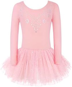 Zaclotre Kid Girls Long Sleeve Leotards Ballet Dance Sparkly Tutu Dress Ballerina Outfits Pastel Pink