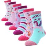 ANTSANG Kids Merino Wool Hiking Socks for Boys Girls Toddlers Thermal Winter Warm Thick Heavy Cozy Crew Gifts Socks 6 Pairs Stocking Stuffers(Rose Red Unicorn,1-3 Y)