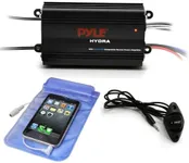Pyle Auto 4-Channel Marine Amplifier - 200 Watt RMS 4 OHM Full Range Stereo with Wireless Bluetooth & Powerful Prime Speaker - High Crossover HD Music Audio Multi Channel System PLMRMB4CB,Black