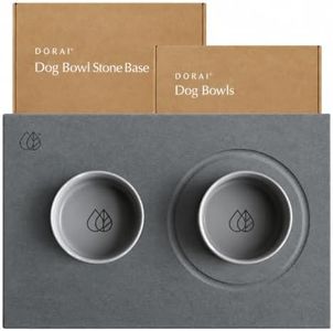 Dorai Home Ceramic Dog Bowls + Stone Drying Mat - Dog Food and Water Bowl Set with Non-Slip Base that Absorbs Spills and Drips - Made with Diatomaceous Earth for Quick Drying - 23.6" x 15.4" - Slate