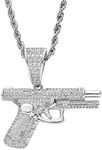 MAYIYAHO Small Rhinestone Pistol Gun Pendant Necklace Luxury Cubic Zircon Men Bling Punk Jewelry Golden Silver Rope Chain