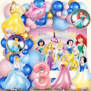 Decoración Cumpleaños Princesas 3 Años, Globos Princesas, Telón de Fondo Princesas, Globos Princesas Latex, Globo de Aluminio Princesa, Decoracion Fiesta Princesas Cumpleaños Infantil