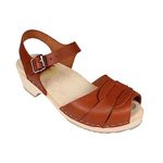 Lotta From Stockholm - Torpatoffeln Swedish Clogs : Low Heeled Peep Toe Clogs in Tan Leather UK 6 EUR 39