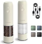 Electric Salt and Pepper Grinder Set, USB Rechargeable, Automatic Salt and Pepper Mill with Adjustable Coarseness, Electric Pepper Shakers, LED Light, Refillable (2 Packs, Buttercream)