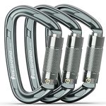 FresKaro 4inches Climbing Carabiner Clips, UIAA Certified 25kN Auto Locking Carabiners, Made of 7075 Aluminium, Lightweight, Rust Free and Heavy Duty, for Rappelling, Hiking etc, Spacegray, 3PCS