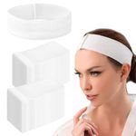 50PCS Disposable Headbands Spa Facial Hair Bands Elastic Non-woven Headband with Magic Tape Stretch Soft Skin Care Hair Band with Straps for Salons Supplies White